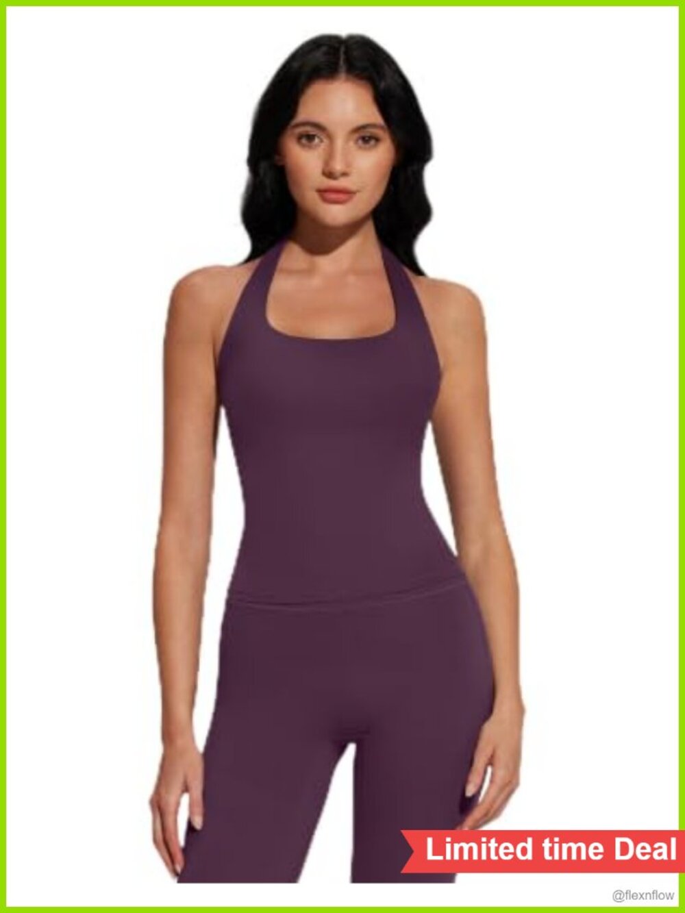 2 Piece Active Set Halter Neck Sports Bra High Waisted Leggings Nylon Elastane